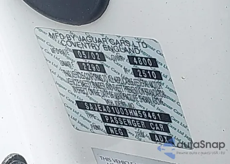 2003 Jaguar S-Type 4.2L V8 z USA, uszkodzony, nr VIN SAJEA01U03HM59461